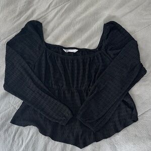 SO Black Textured Square-Neck Blouse